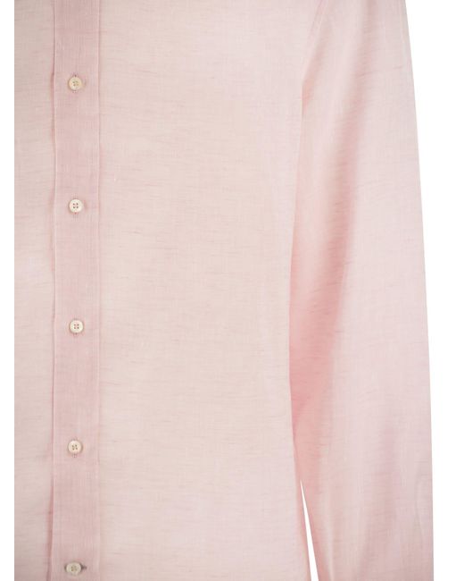 Basic Fit Linen Shirt di Brunello Cucinelli in Pink da Uomo