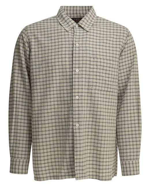 Beams Plus Gray Open Bd Sucker Cotton Linen Casual Shirt