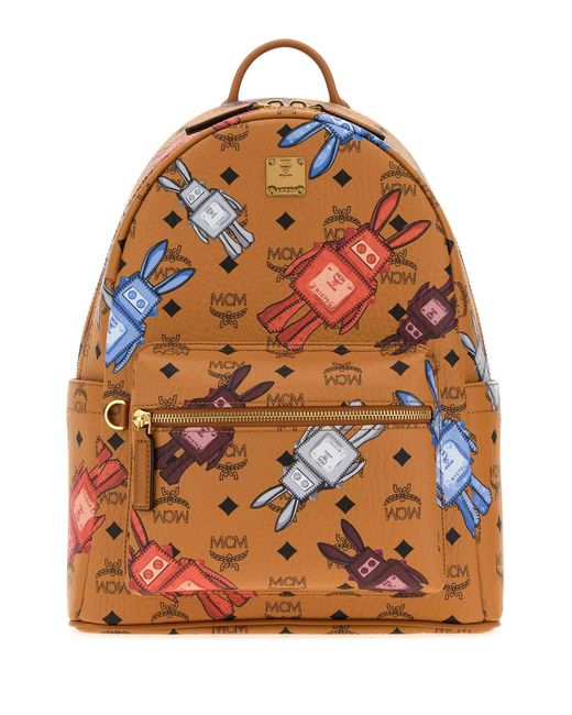 MCM Orange Printed Canvas Stark Backpack