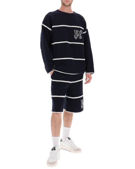 Woll -Strick -Shorts mit kontrastierenden Drüken Palm Angels pour homme en coloris Blue