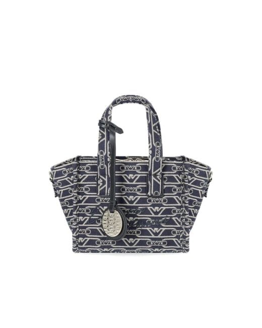 Emporio Armani Blue Monogram Écru Mini Bag