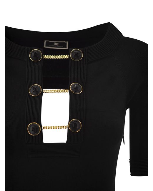 Viscose Shiny Minidress avec boutons jumeaux Elisabetta Franchi en coloris Black