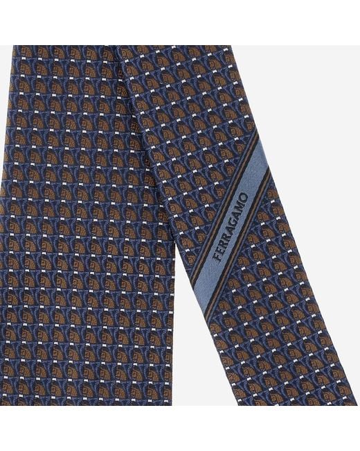 Ferragamo Blue Silk Tie With Geometric Pattern for men