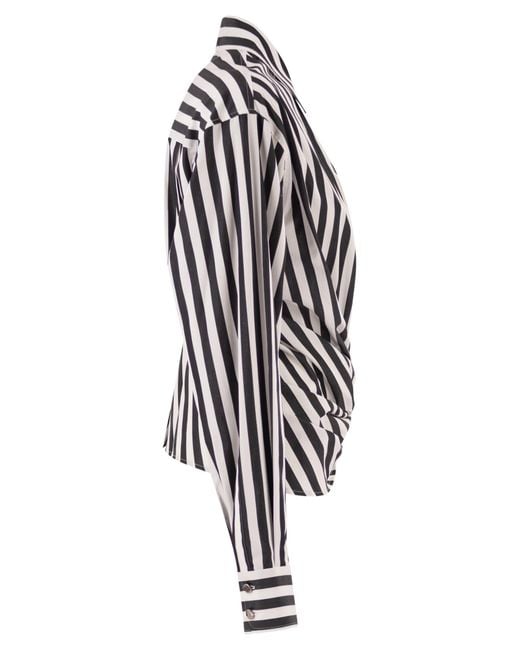 Sportmax Black Spxpalmizi – Cropped Striped Cotton Shirt With Front Draping
