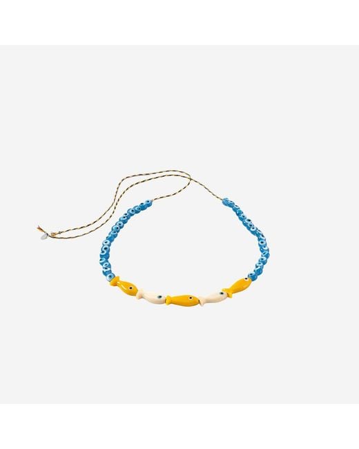 Sorbet Island Blue Fabric And Glass Bead Necklace