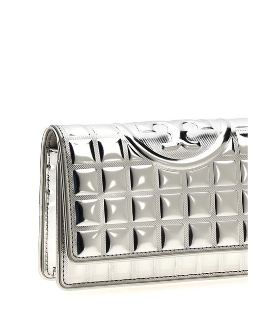 Tory Burch 'Fleming Metallic Square Quilt' Wallet On Chain