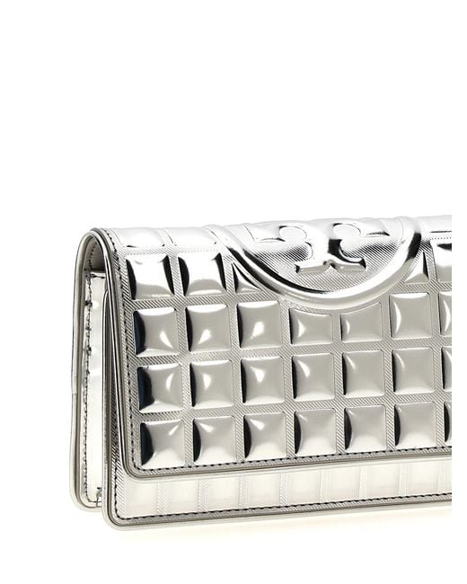 Tory Burch 'Fleming Metallic Quadrat Quilt' Wallet an der Kette