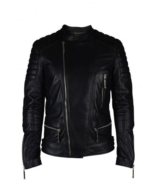 Philipp Plein Black Quilted Leather Biker Jacket