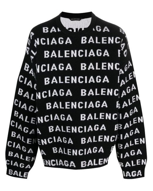 Balenciaga Black Allover Logo Crewneck Sweater for men