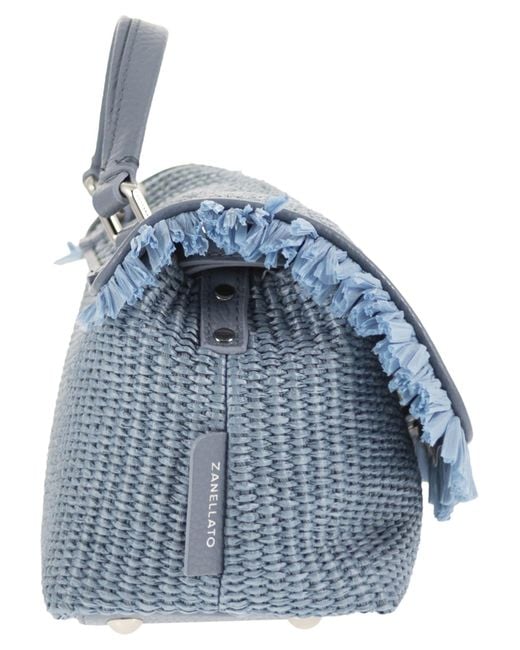 Zanellato Blue Postina Vimini Handbag With Fringes Baby