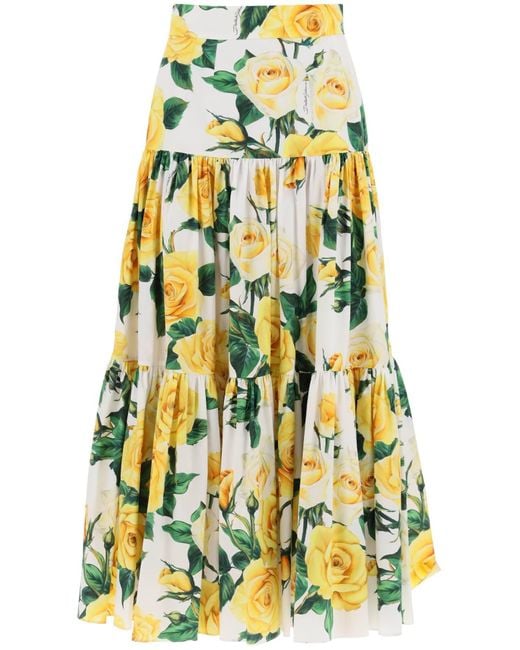 "Longue jupe avec des détails à volants et rose jaune Dolce & Gabbana en coloris Yellow