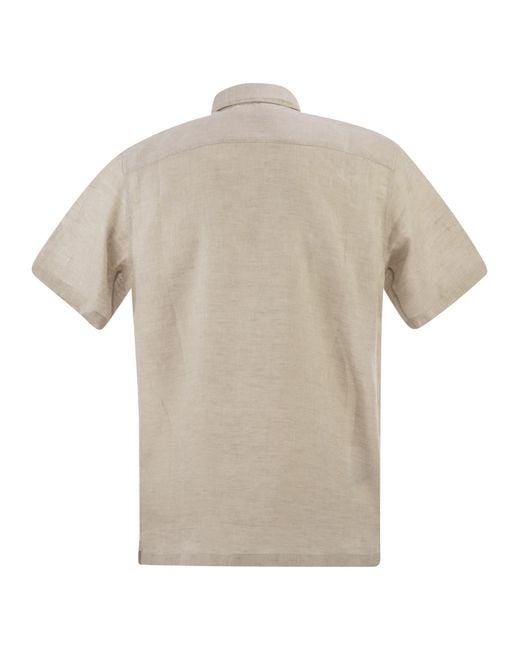 PT Torino White Short-Sleeved Linen Shirt for men