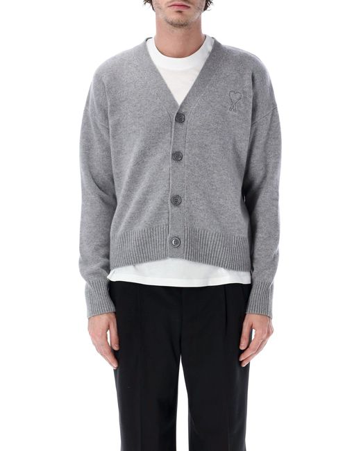 AMI Gray Adc Knit Cardigan for men