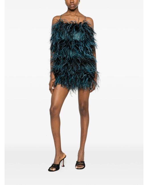 Oseree Green Fluffy Mini Dress