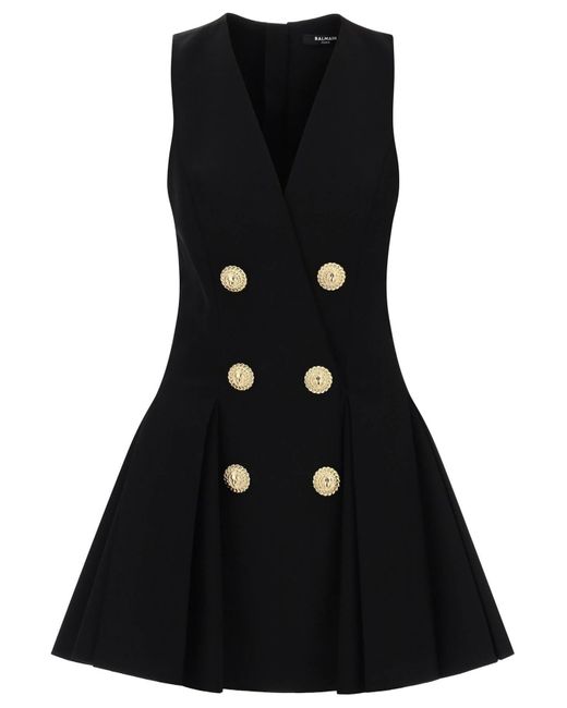 Balmain Black Mini -Kleid mit Falten in Crê