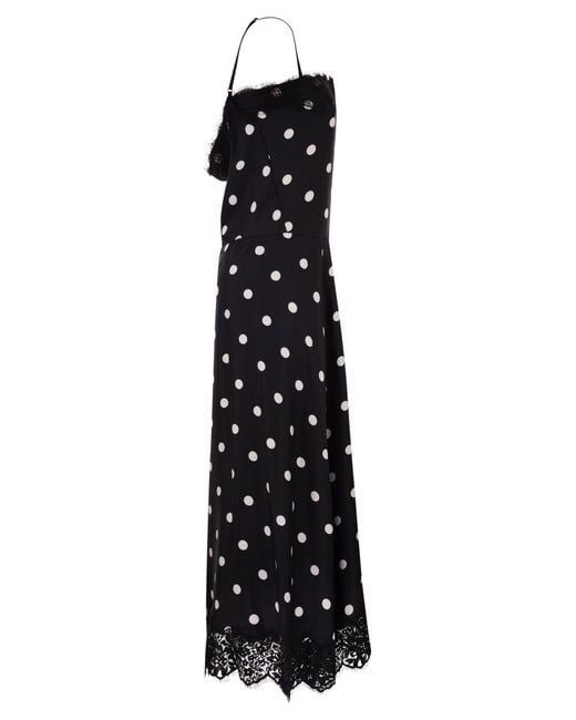 Sportmax Black Spxcapo – Polka Dot Silk Midi Dress With Lace Inserts