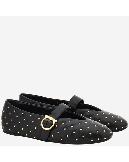 Ferragamo Black Ballerina Flats Nappa Leather