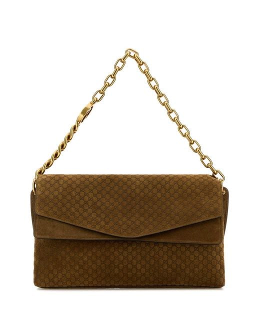 Gucci Brown Camel Suede Large Shoulder Bag
