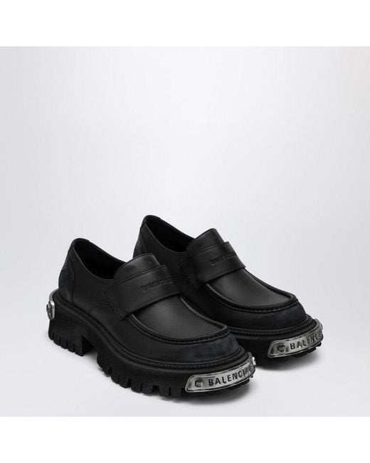 Balenciaga Black Leather Tractor Loafers for men