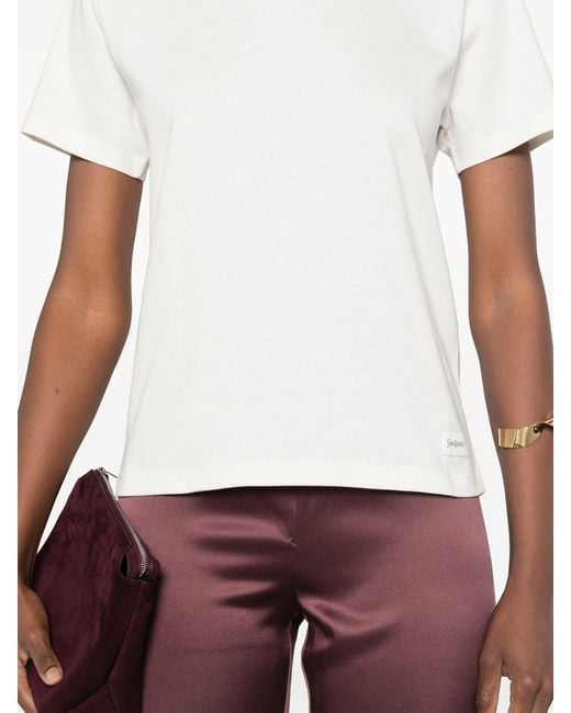 Saint Laurent White T-Shirt With Logo Patch