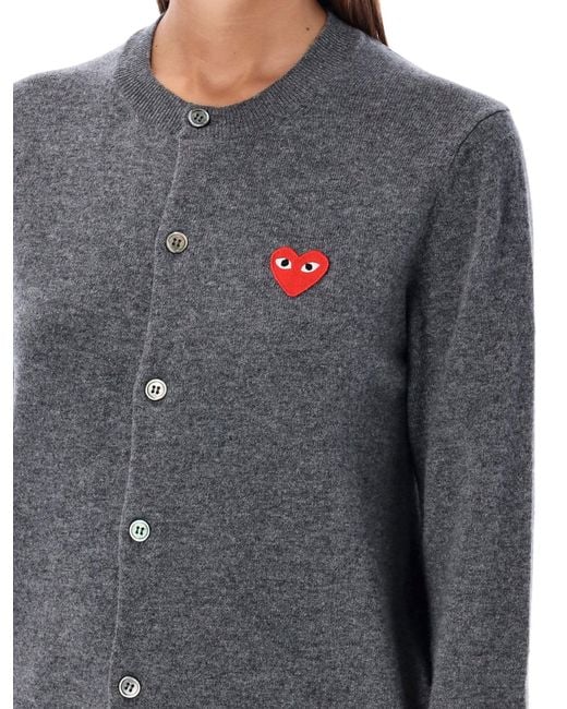 COMME DES GARÇONS PLAY Gray Relaxed Fit Button-Up Cardigan With Iconic Heart Patch