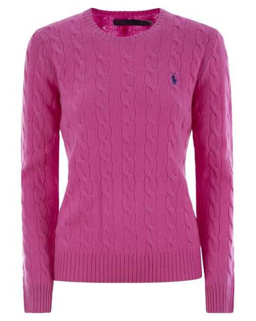 Ploited Wool E Cashmere Crew Neck di Polo Ralph Lauren in Pink