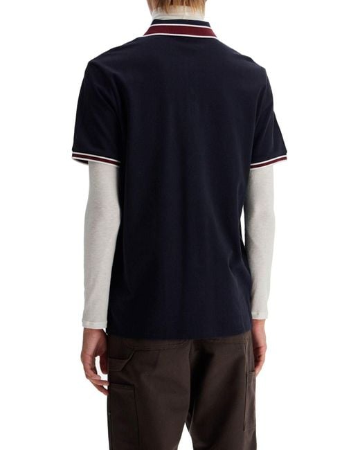 Moncler Blue Striped Polo Shirt With Detailed Accents for men