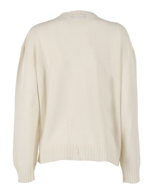 Fabiana Filippi Natural Platinum V-Neck Sweater With Ribbed Detailing