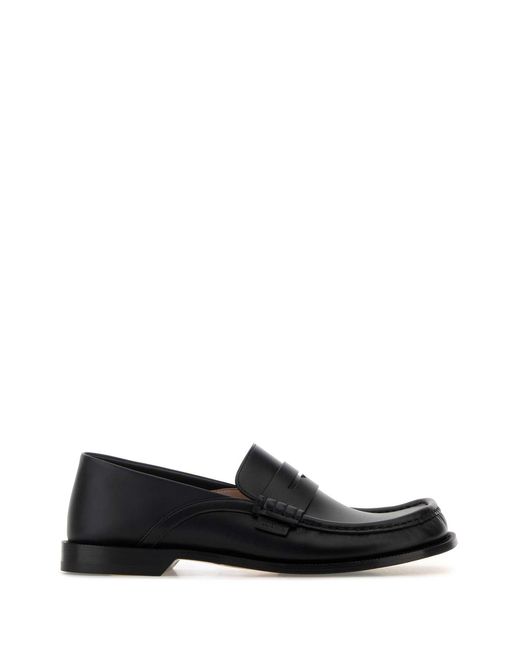 Loewe Black Leather Campo Flap Loafers for men