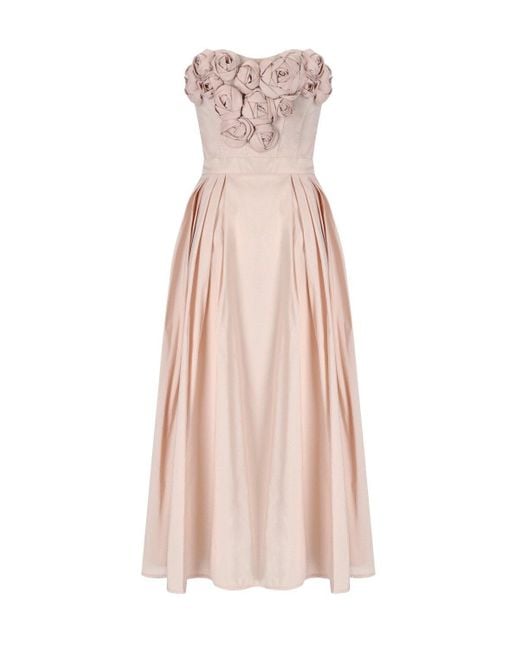 Elisabetta Franchi Pink Rosa Baby Midi Dress With Roses