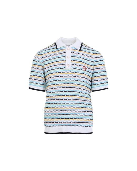 Casablanca Blue Multi Short-Sleeve Knitted Polo
