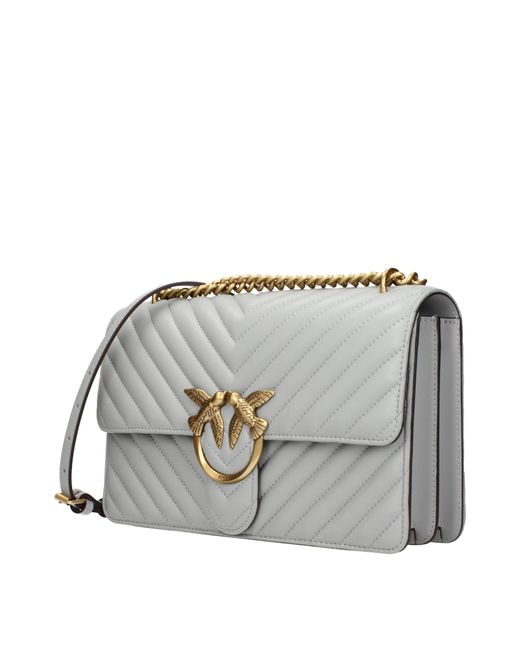 Pinko Gray Love One Crossbody Bag Leather/Pearl