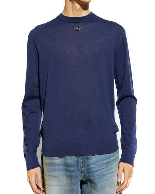 DIESEL Blue Oval-D Embroidered Sweater for men
