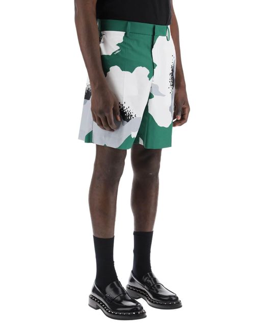 Valentino Garavani "bloemportretprint Poplin Bermuda Shorts in het Green voor heren
