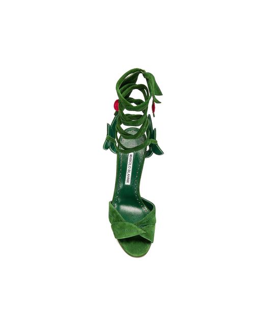Manolo Blahnik Green Ossie 105 Wrap Sandals