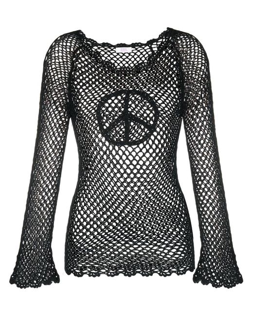 ERL Black Hand Crochet Peace Top Knit