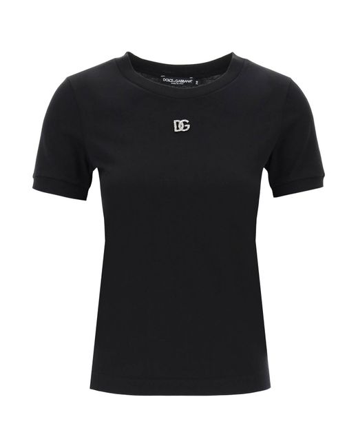 Dolce & Gabbana Dg Crystal Logo T -shirt Voor in het Black
