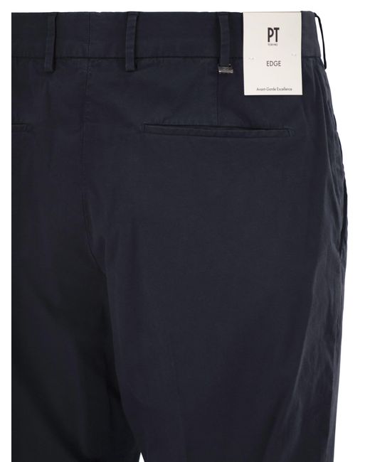PT Torino Blue Stretch Cotton Tailored Trousers