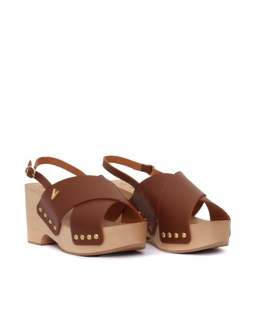 Via Roma 15 Brown Leather Sandal With A Heel