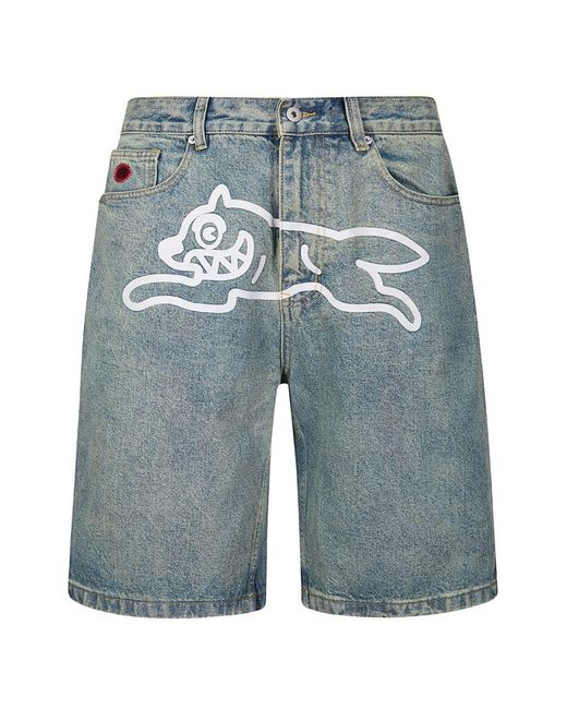 ICECREAM Blue Running Dog Denim Shorts for men