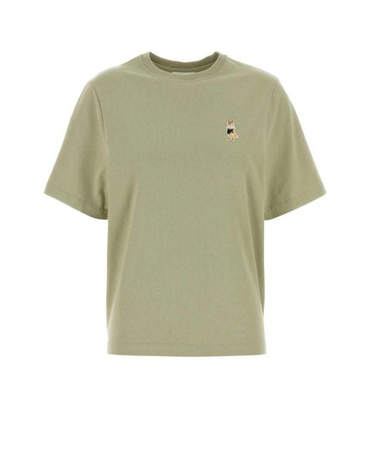 Maison Kitsuné Green Sage Round Neck Embroidered T-Shirt
