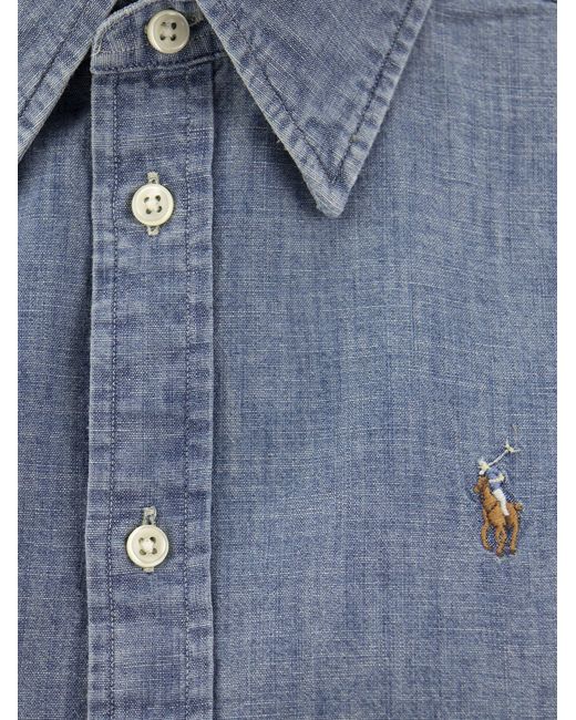 Polo Ralph Lauren Cotton Chambray Shirt in het Blue
