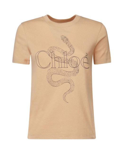 Camisa de algodón de Beige con logotipo Chloé de color Natural