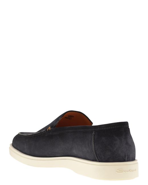 Santoni Black Suede Moccasin for men