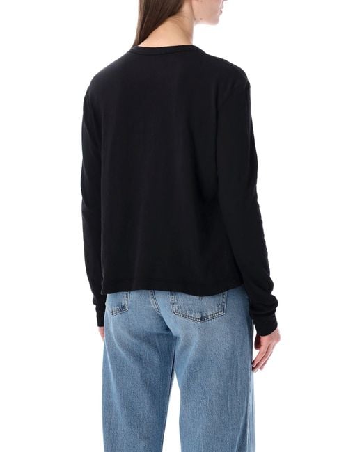 James Perse Black Oversized Crepe Jersey Long Sleeve Tee