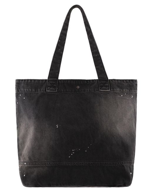 Carhartt Black Washed Denim Tote Bag With Paint Splatter Detail