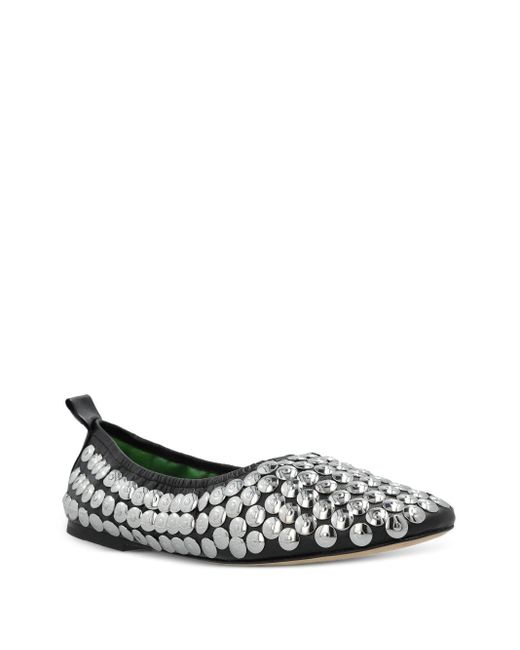 Tory Burch White Leather Ballet Flats With Studs