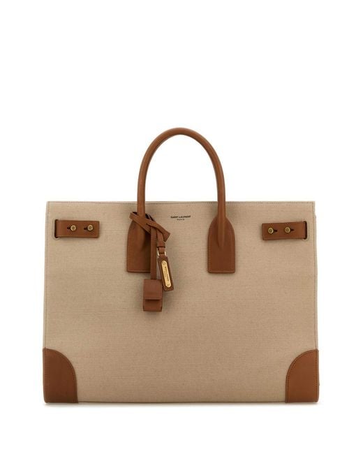 Saint Laurent Brown Two-Tone Canvas And Leather Large Sac De Jour Handbag
