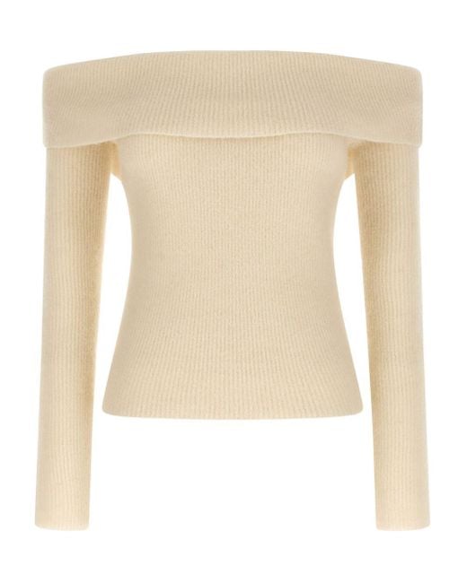 Rick Owens Natural Wool Off-Shoulder Sweater