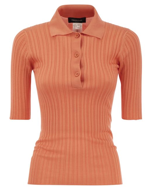Fabiana Filippi Orange Silk And Cotton Blend Polo Shirt